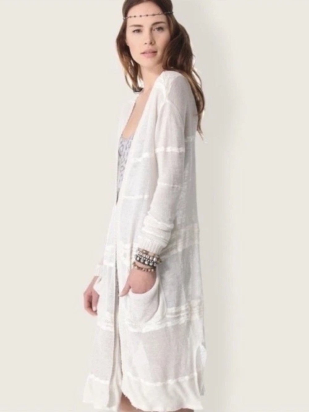 Free People | High Tide Womens Size S Long Cardigan Duster Oatmeal Open Front
